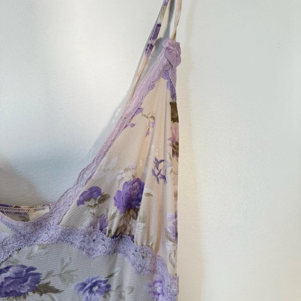 Hanna Babydoll Top Floral Butter Yellow Purple Slip Coquette Bow Detail Dainty M - Picture 2 of 9
